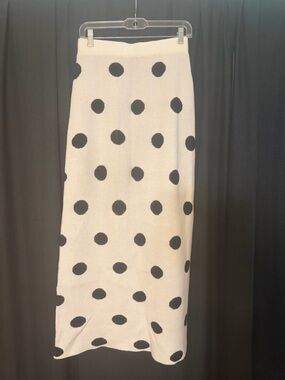Cream Maxi Skirt with Black Polka Dots